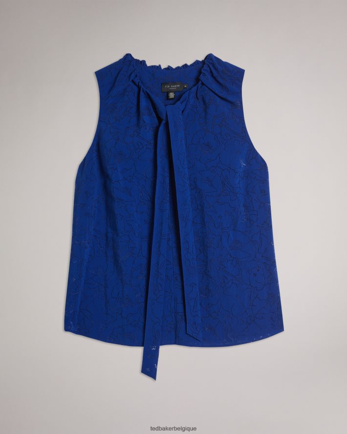 être Ted Baker femmes Adelaai Devore - Top fleuri avec lien à nouer au cou bleu brillant FR8J42440 vêtements