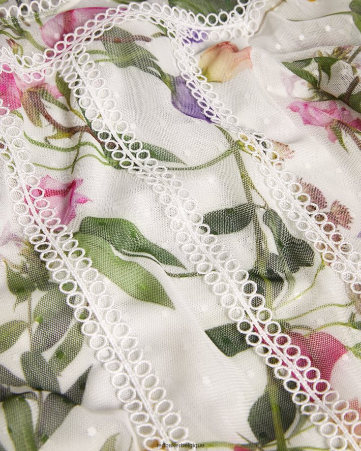 être Ted Baker femmes Arelln - Top fleuri à col montant et détails en dentelle blanc FR8J42230 vêtements