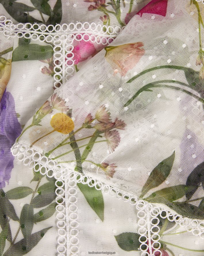 être Ted Baker femmes Arelln - Top fleuri à col montant et détails en dentelle blanc FR8J42230 vêtements