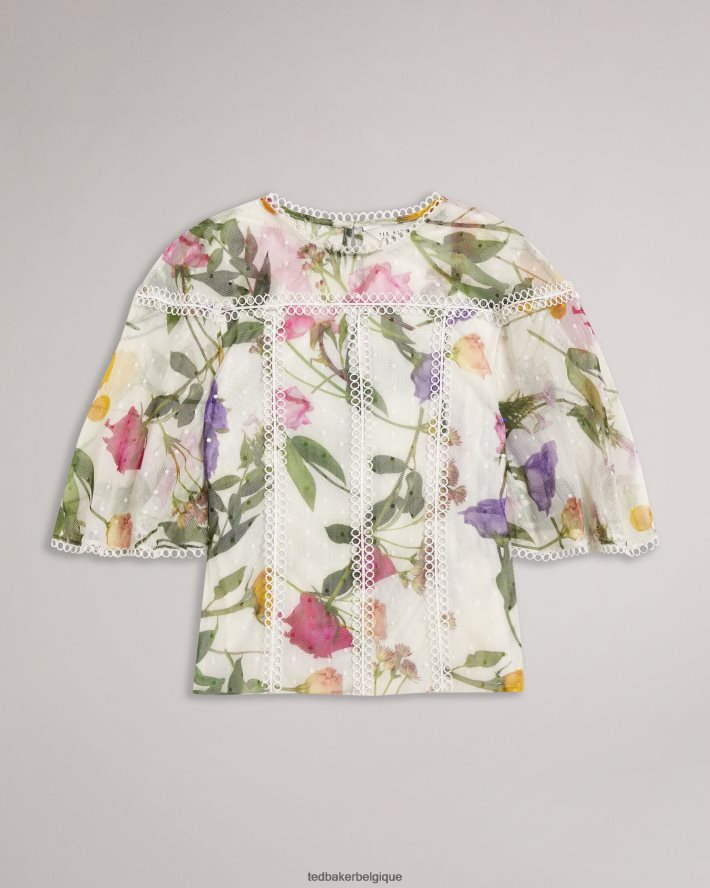 être Ted Baker femmes Arelln - Top fleuri à col montant et détails en dentelle blanc FR8J42230 vêtements