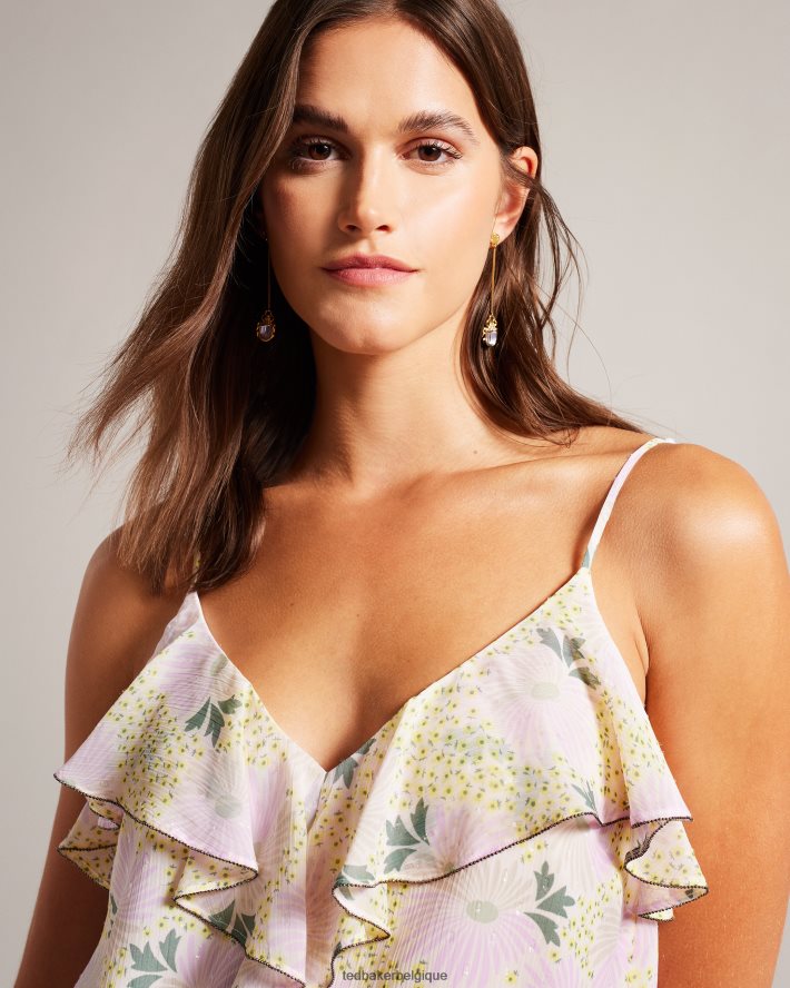 être Ted Baker femmes camisole à col en V et marguerite à volants Shaunia jaune clair FR8J42155 vêtements