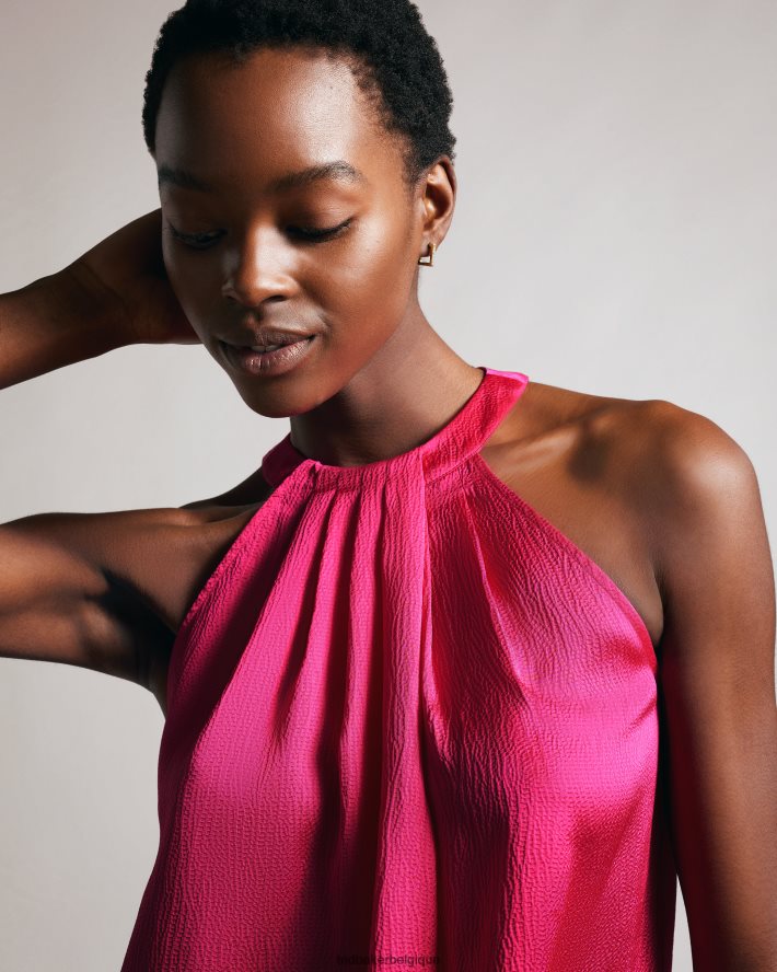 être Ted Baker femmes corrali - haut dos nu en satin plissé rose pétant FR8J4237 vêtements