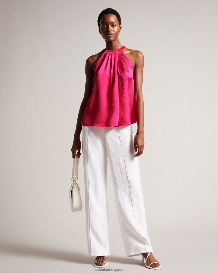 être Ted Baker femmes corrali - haut dos nu en satin plissé rose pétant FR8J4237 vêtements