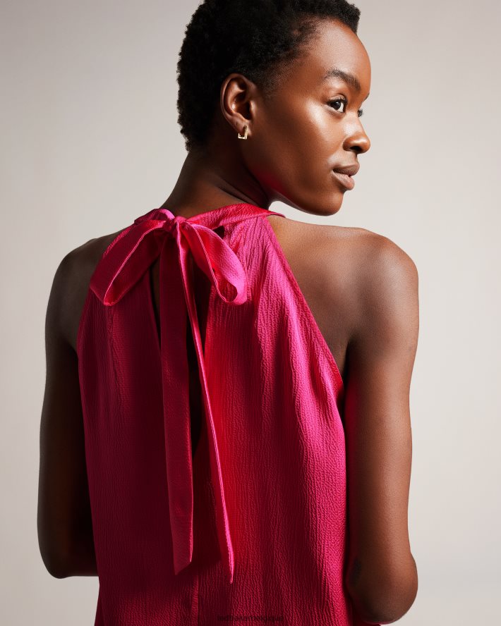 être Ted Baker femmes corrali - haut dos nu en satin plissé rose pétant FR8J4237 vêtements