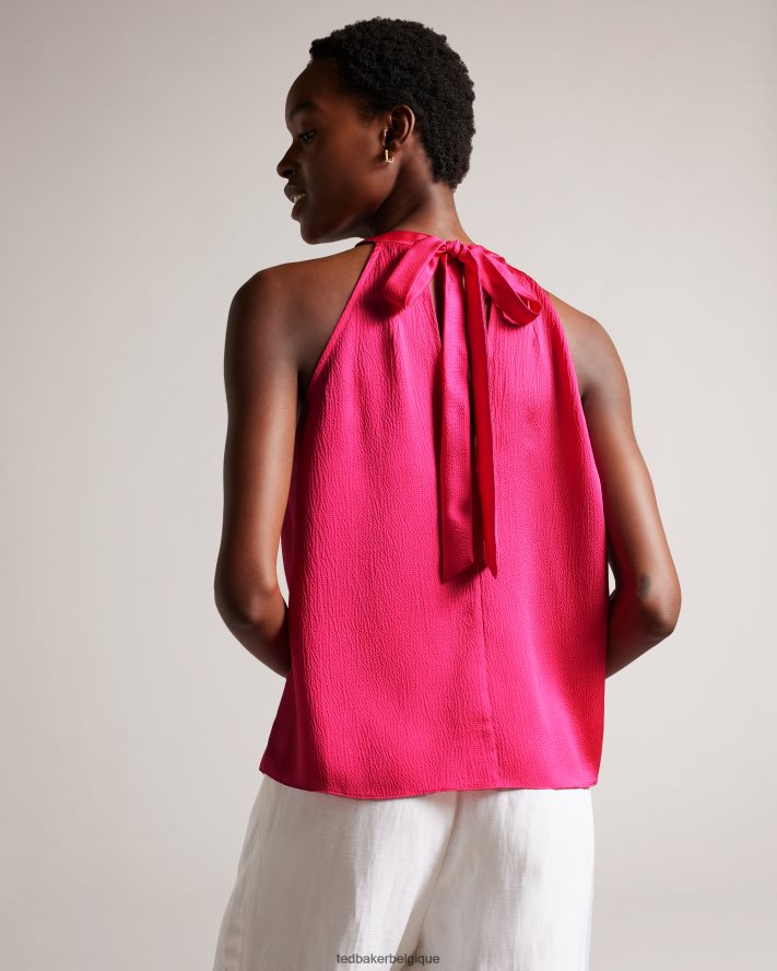 être Ted Baker femmes corrali - haut dos nu en satin plissé rose pétant FR8J4237 vêtements