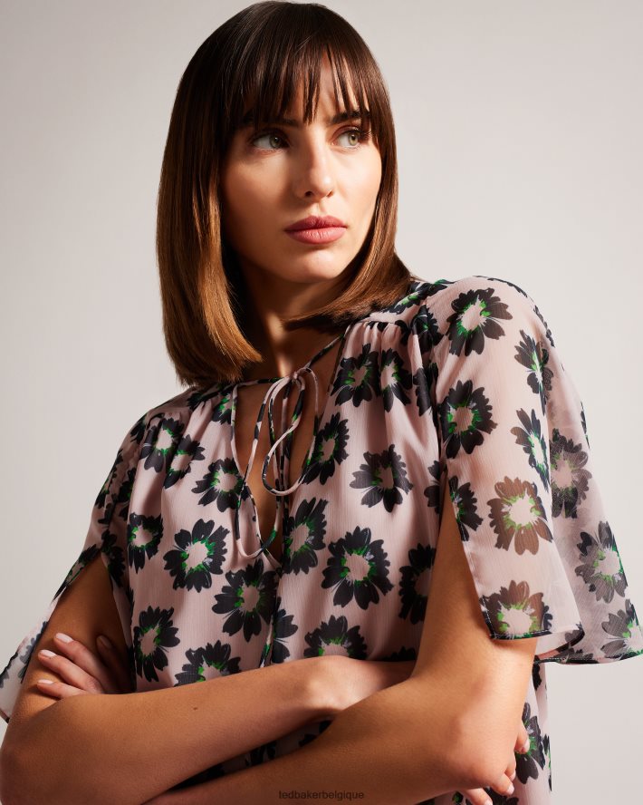 être Ted Baker femmes harlynn - haut à manches fendues et lien à nouer au cou rose FR8J42380 vêtements