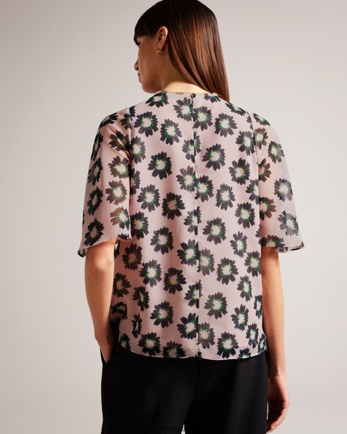 être Ted Baker femmes harlynn - haut à manches fendues et lien à nouer au cou rose FR8J42380 vêtements