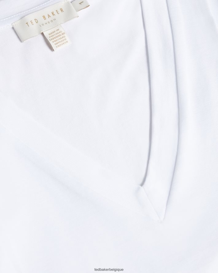 être Ted Baker femmes haut ajusté à col en V brilyan blanc FR8J42113 vêtements