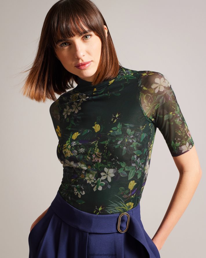 être Ted Baker femmes haut en résille à col montant et gorge noir FR8J42315 vêtements