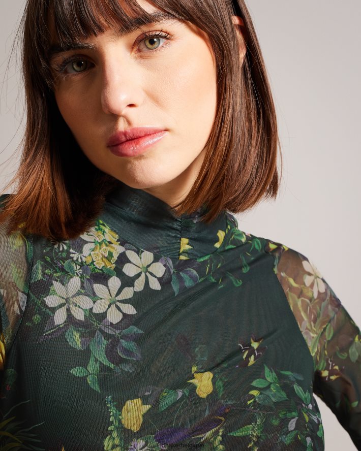être Ted Baker femmes haut en résille à col montant et gorge noir FR8J42315 vêtements