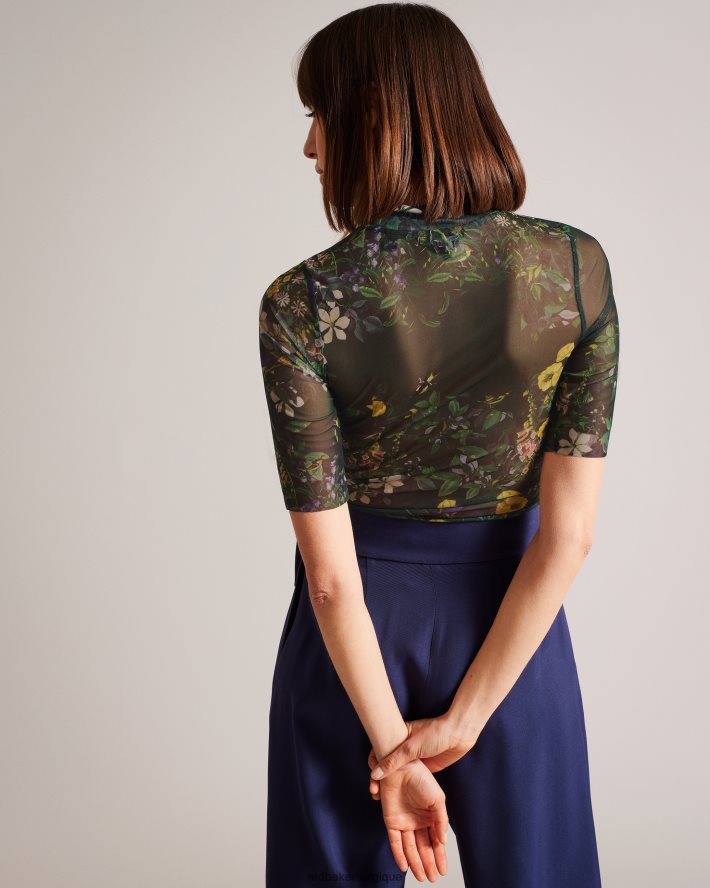 être Ted Baker femmes haut en résille à col montant et gorge noir FR8J42315 vêtements