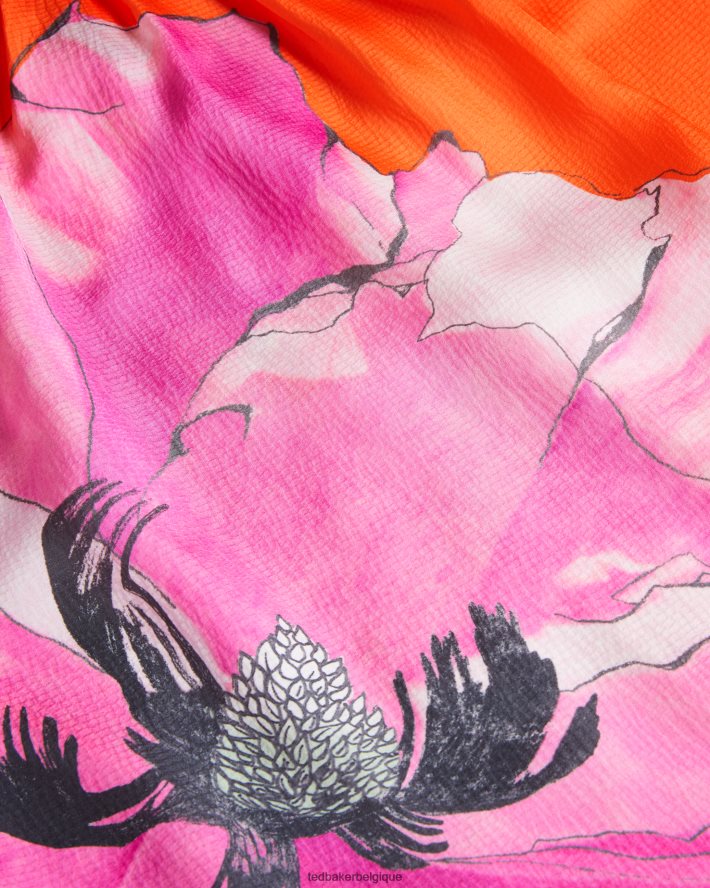être Ted Baker femmes milenaa - haut dos nu plissé à fleurs Orange vif FR8J425 vêtements