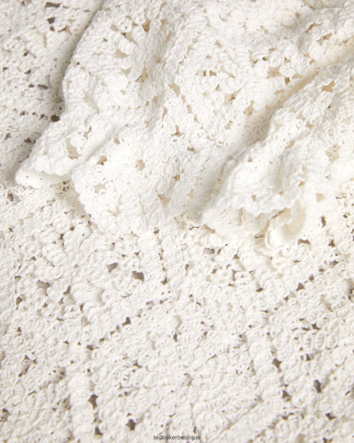 être Ted Baker femmes Ambya - Haut à manches bouffantes en tricot au crochet blanc FR8J42234 vêtements