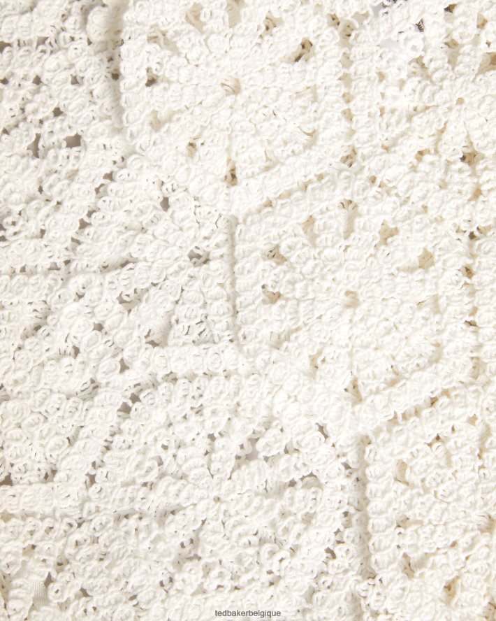 être Ted Baker femmes Ambya - Haut à manches bouffantes en tricot au crochet blanc FR8J42234 vêtements