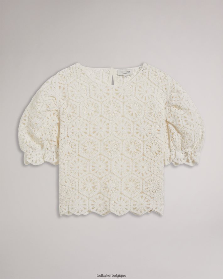 être Ted Baker femmes Ambya - Haut à manches bouffantes en tricot au crochet blanc FR8J42234 vêtements
