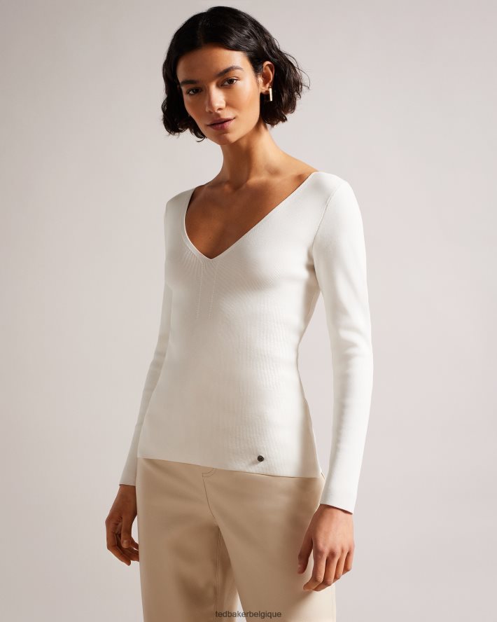 être Ted Baker femmes Cileste - Haut en maille coupe slim à col en V Ivoire FR8J42355 vêtements