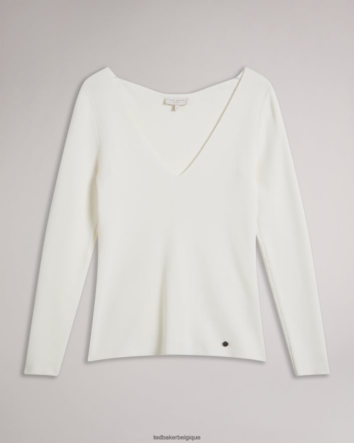 être Ted Baker femmes Cileste - Haut en maille coupe slim à col en V Ivoire FR8J42355 vêtements
