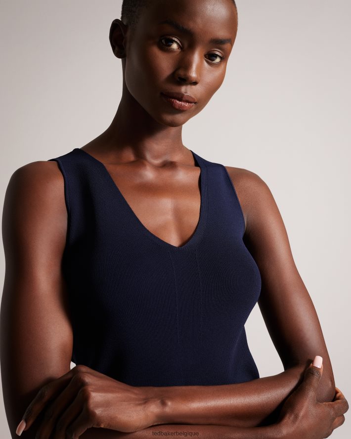 être Ted Baker femmes josiiy - Haut en maille coupe slim à col en V bleu foncé FR8J42179 vêtements