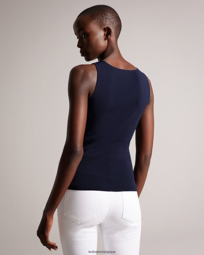 être Ted Baker femmes josiiy - Haut en maille coupe slim à col en V bleu foncé FR8J42179 vêtements