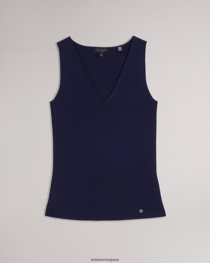 être Ted Baker femmes josiiy - Haut en maille coupe slim à col en V bleu foncé FR8J42179 vêtements