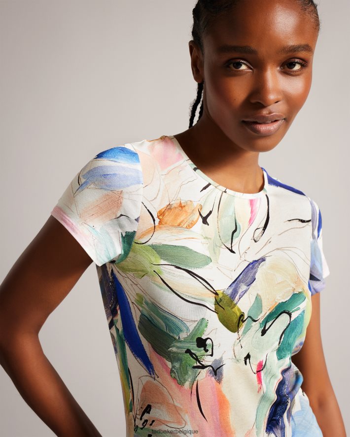 être Ted Baker femmes Elehna Magnolia - T-shirt imprimé artistique blanc FR8J42302 vêtements