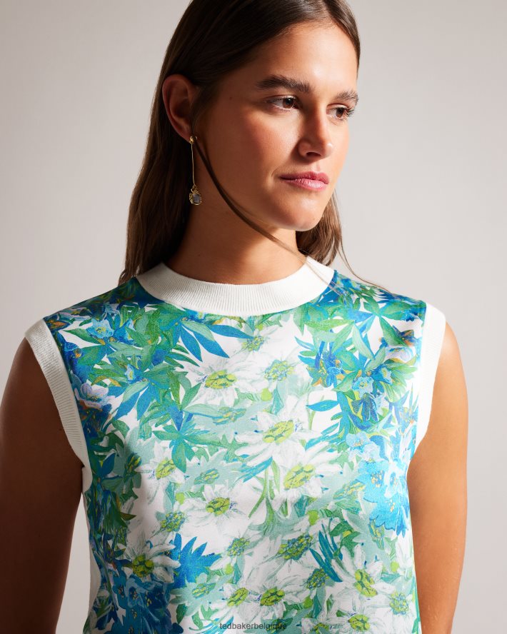 être Ted Baker femmes behlla - gilet pull tissé sur le devant blanc FR8J42128 vêtements