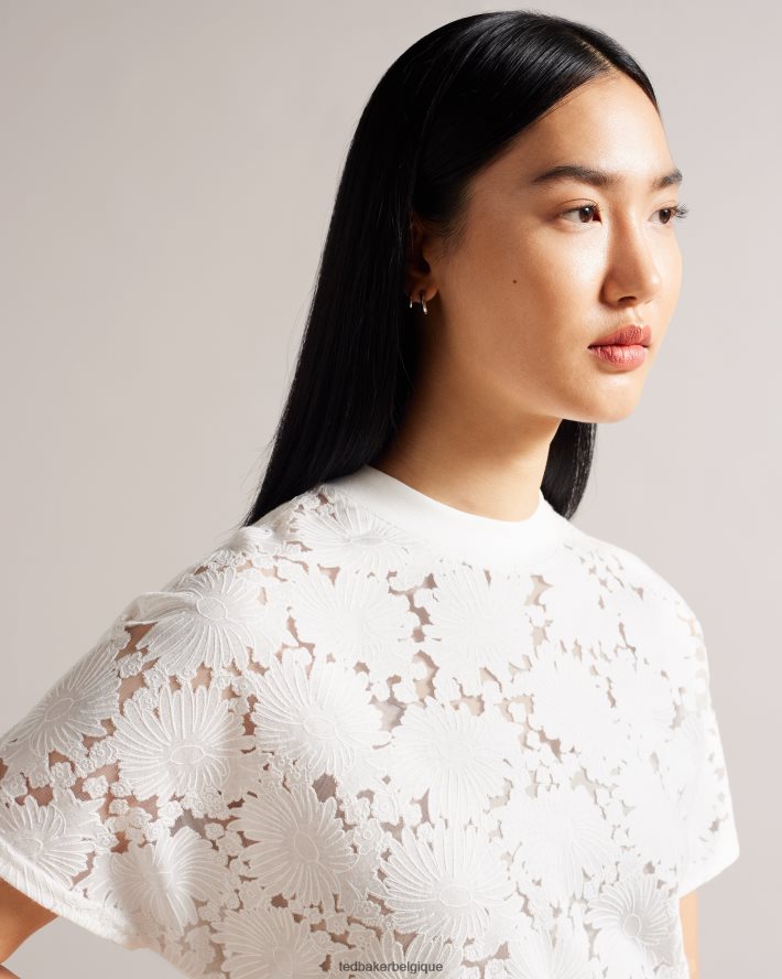 être Ted Baker femmes t-shirt décontracté en dentelle fleurie Maralo blanc FR8J4234 vêtements
