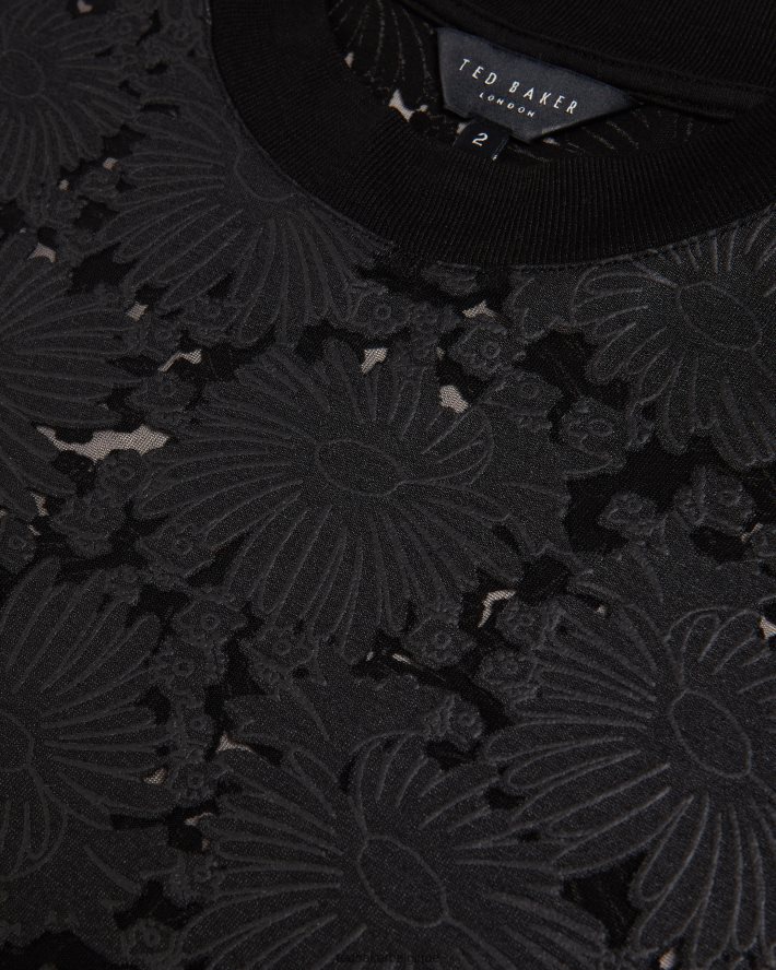être Ted Baker femmes t-shirt décontracté en dentelle fleurie Maralo noir FR8J42186 vêtements