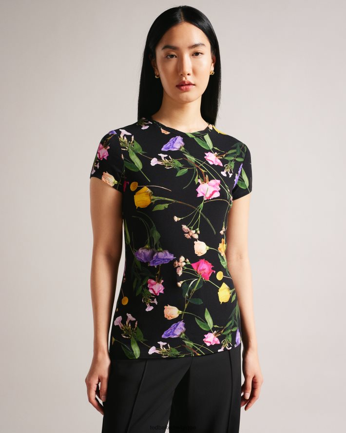 être Ted Baker femmes vikina - t-shirt ajusté avec col torsadé noir FR8J42376 vêtements