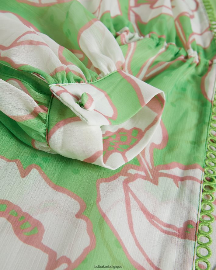 être Ted Baker femmes Elisiia high low - cache-maillot à imprimé coquelicots vert FR8J42309 vêtements