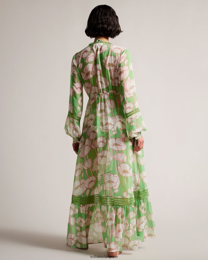 être Ted Baker femmes Elisiia high low - cache-maillot à imprimé coquelicots vert FR8J42309 vêtements