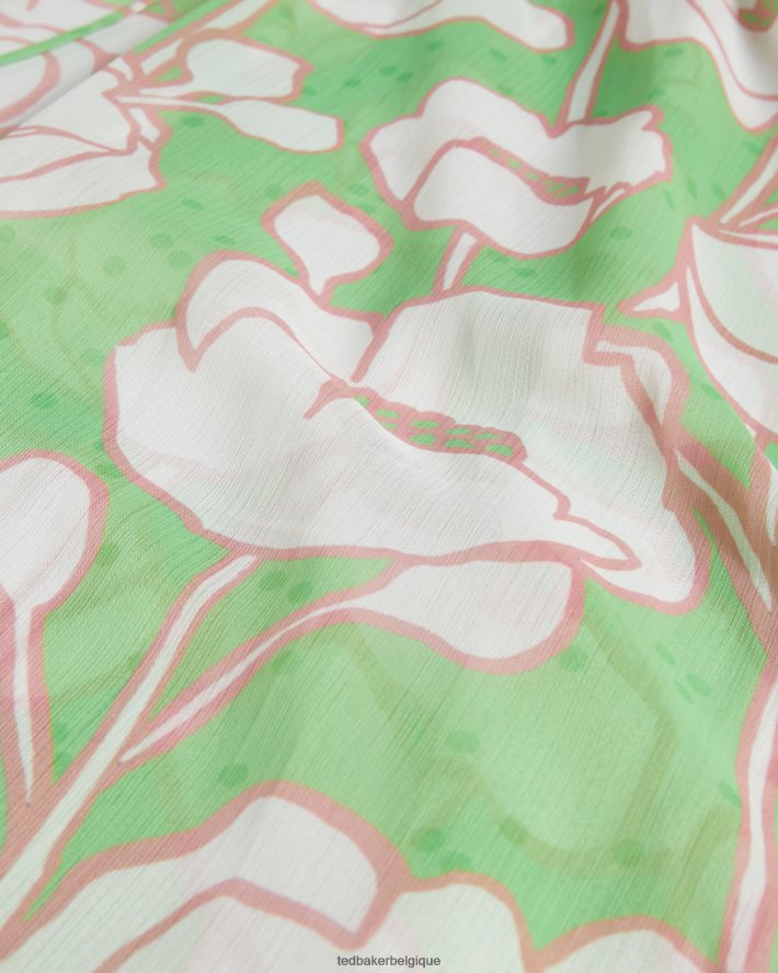 être Ted Baker femmes Elisiia high low - cache-maillot à imprimé coquelicots vert FR8J42309 vêtements