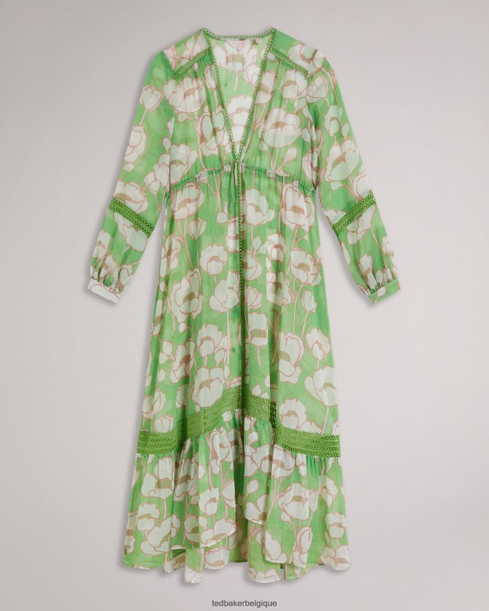 être Ted Baker femmes Elisiia high low - cache-maillot à imprimé coquelicots vert FR8J42309 vêtements