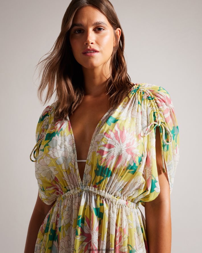 être Ted Baker femmes Laciey - Cache-maillot long avec décolleté plongeant jaune moyen FR8J42465 vêtements