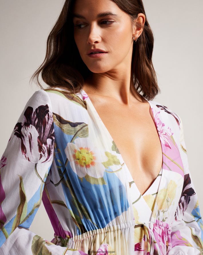 être Ted Baker femmes Robe longue flottante à fleurs Rozlyn blanc FR8J42152 vêtements