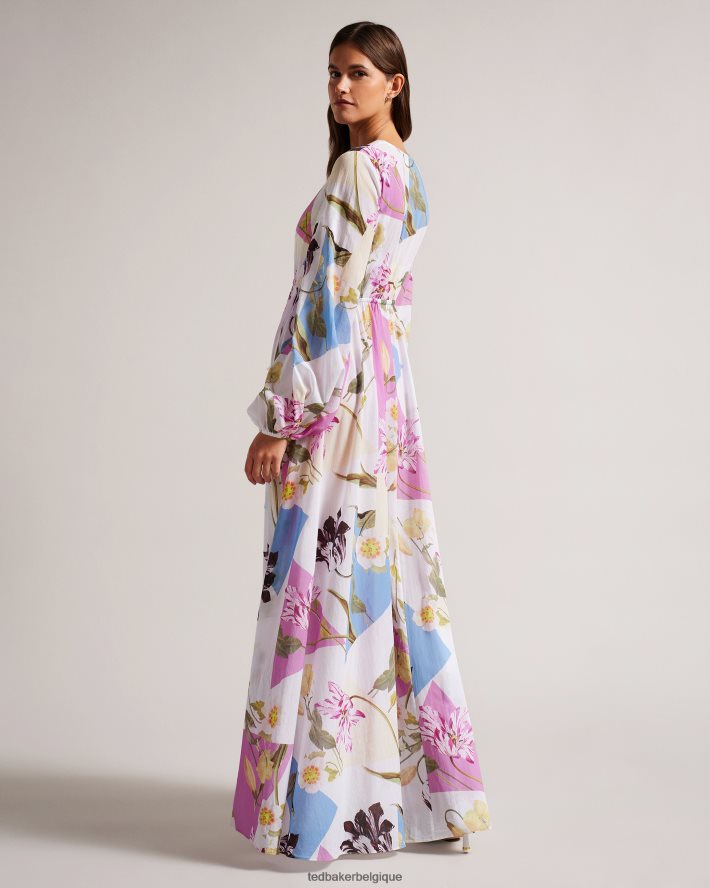 être Ted Baker femmes Robe longue flottante à fleurs Rozlyn blanc FR8J42152 vêtements