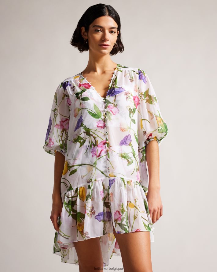 être Ted Baker femmes Rosmryy - Cache-maillot fleuri avec taille basse blanc FR8J42264 vêtements