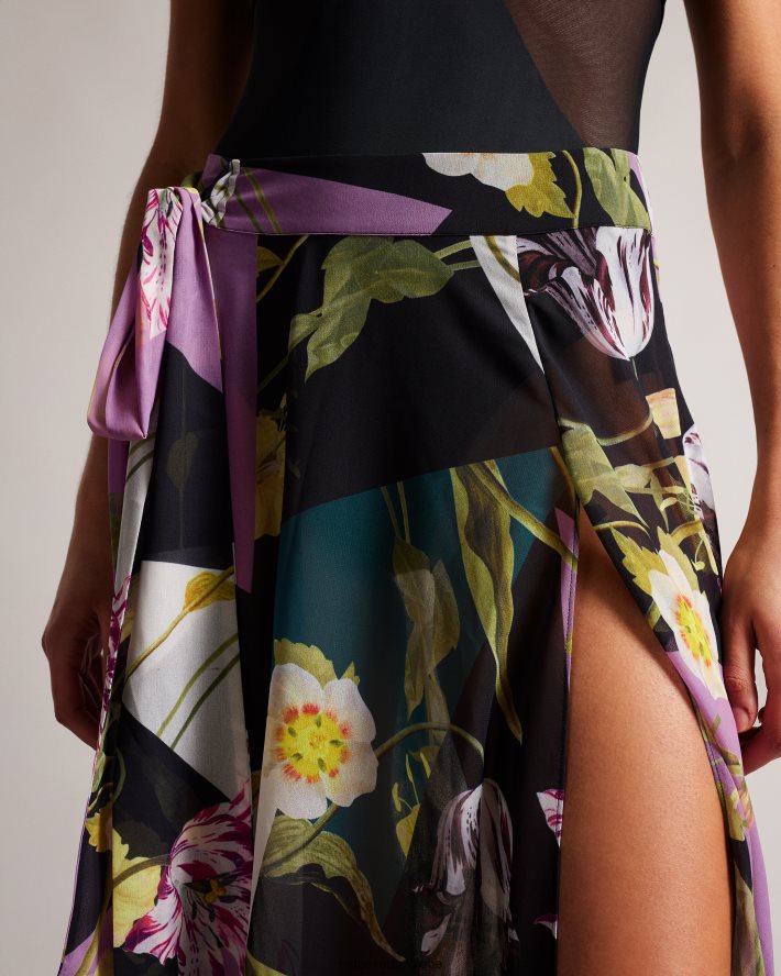 être Ted Baker femmes cache-jupe longue à fleurs Leleigh noir FR8J42216 vêtements