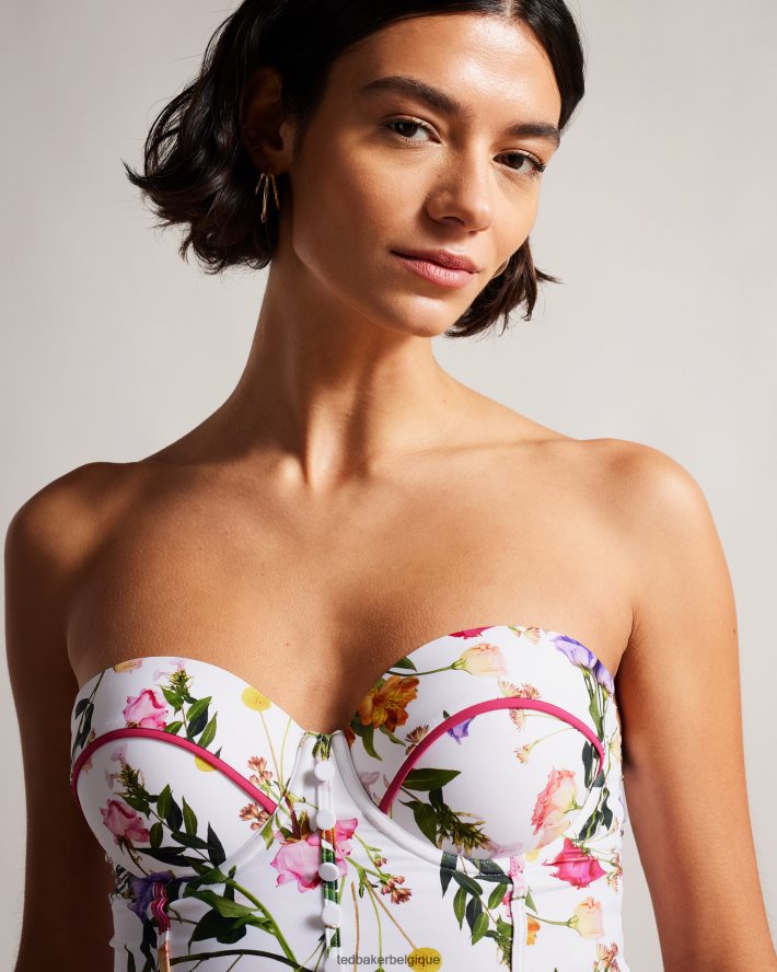 être Ted Baker femmes Royella - Haut de bikini long à fleurs blanc FR8J42226 vêtements