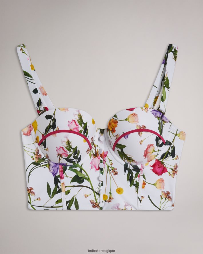 être Ted Baker femmes Royella - Haut de bikini long à fleurs blanc FR8J42226 vêtements