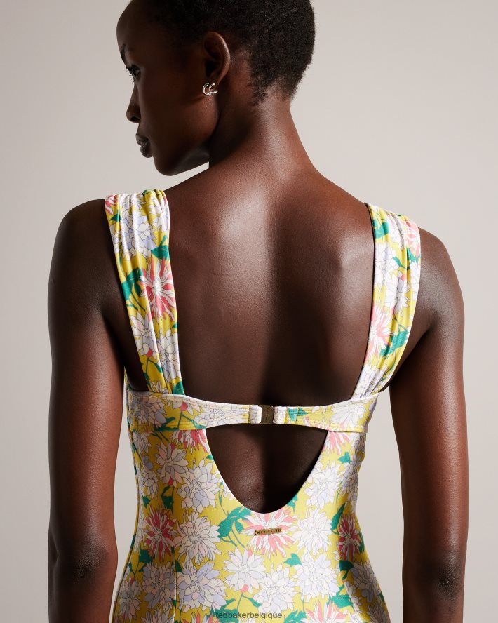 être Ted Baker femmes Maillot de bain à bretelles plissées et fleuries Adelisa jaune moyen FR8J42467 vêtements