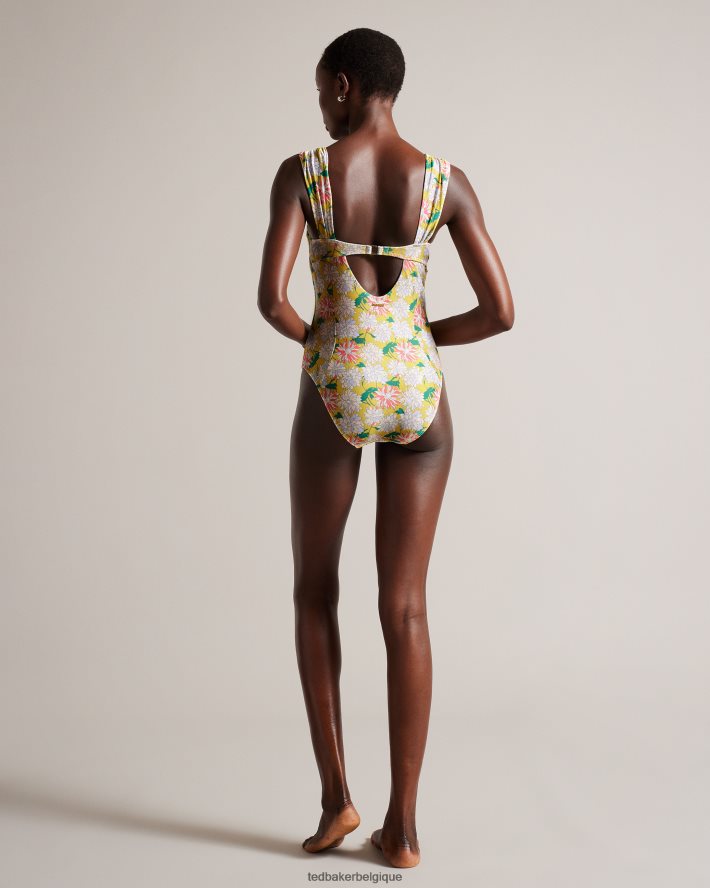 être Ted Baker femmes Maillot de bain à bretelles plissées et fleuries Adelisa jaune moyen FR8J42467 vêtements