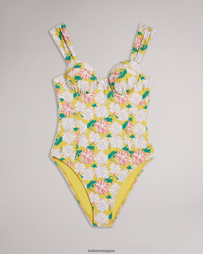 être Ted Baker femmes Maillot de bain à bretelles plissées et fleuries Adelisa jaune moyen FR8J42467 vêtements