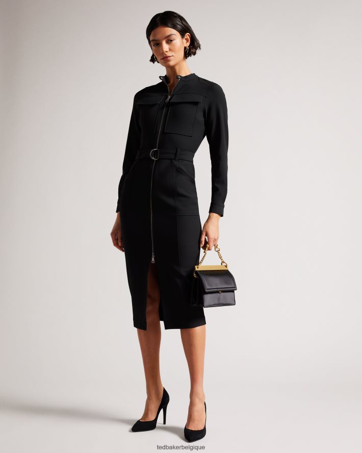 être Ted Baker femmes Hattei - Robe chemise ceinturée avec détails utilitaires noir FR8J4258 vêtements