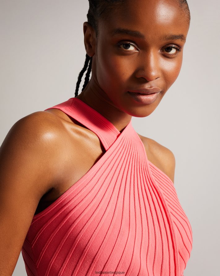 être Ted Baker femmes Loueli - Robe plissée croisée sur le devant avec corsage en tricot corail FR8J4226 vêtements