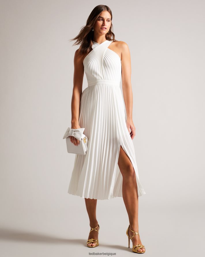 être Ted Baker femmes Loueli - Robe plissée croisée sur le devant avec corsage en tricot crème FR8J42210 vêtements