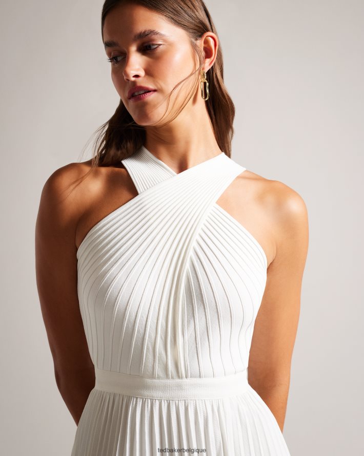 être Ted Baker femmes Loueli - Robe plissée croisée sur le devant avec corsage en tricot crème FR8J42210 vêtements