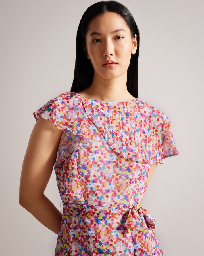être Ted Baker femmes Priiyah - Midaxi - Robe de thé ceinturée avec volants blanc FR8J426 vêtements