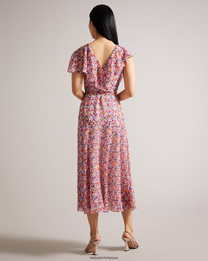 être Ted Baker femmes Priiyah - Midaxi - Robe de thé ceinturée avec volants blanc FR8J426 vêtements