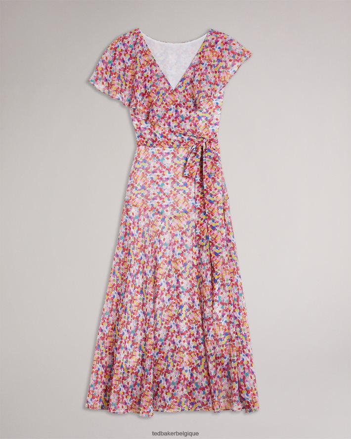 être Ted Baker femmes Priiyah - Midaxi - Robe de thé ceinturée avec volants blanc FR8J426 vêtements